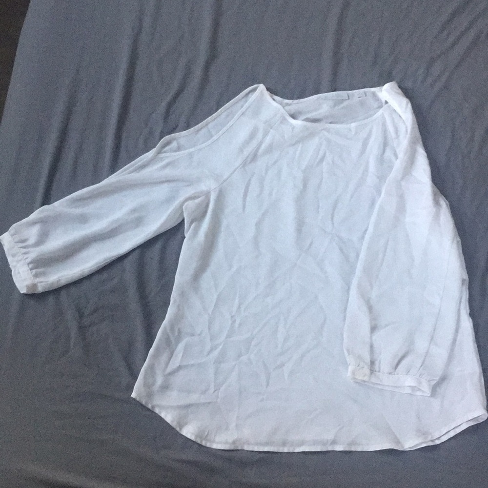 White, cold shoulder blouse.